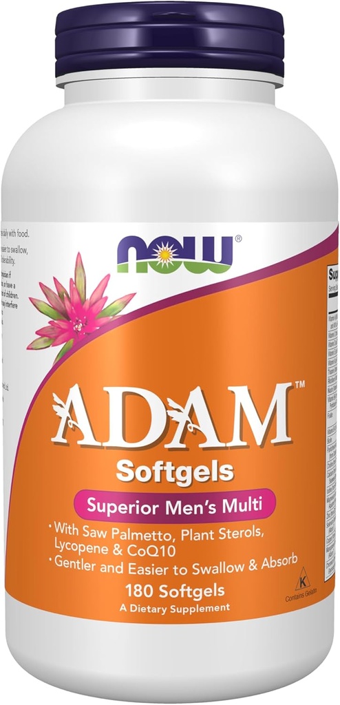 Now Foods Supplements, ADAM ™ Mænds Multivitamin med Saw Palmetto, Plant Steroler, Lycopene & CoQ10, 180 Softgels