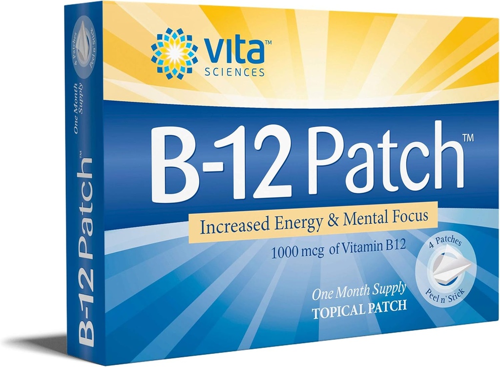 Vita Sciences Vitamin B12 Patch - Ekstra styrke Formel for mænd og kvinder, 1 måned Tilgang. Boost energi, fokus, hukommelse & Metabolisme