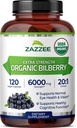Zazzee USDA Organic Bilberry 20: 1 Extract, 6000 mg Strength, 120 Veganske Kapsler, 4 Måned Supply, Standardiseret og koncentreret 20X Extract, 100% Vegetar, All- Natural, Non- GMO, Made in The USA