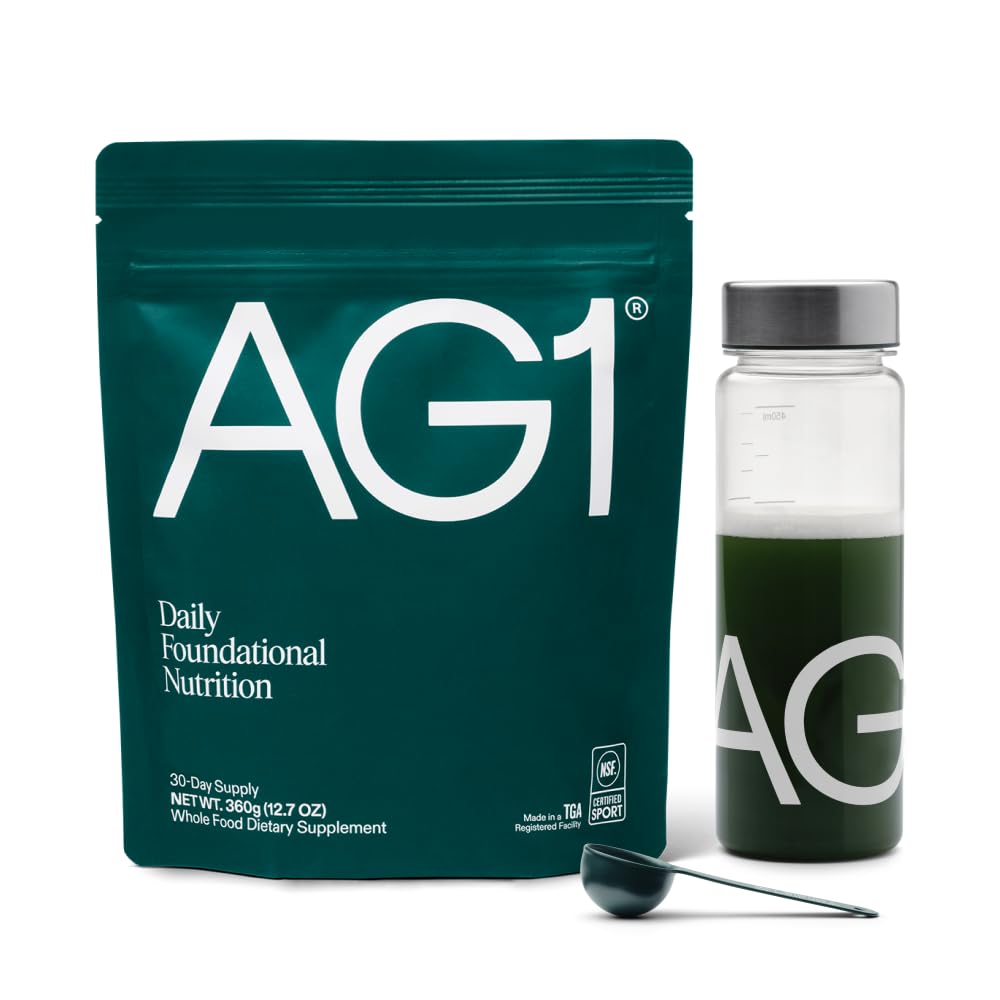 AG1 Green Powder Supplemented 124; Forbedre Gut Health Mea124; Multivitamin, Probiotisk, Gluten Free, Vegan og Keto Friendly Measures 124; Shaker & Scoop Inkluderet 124; 75 Vitamin (Atletiske Grønne), Classic Formel