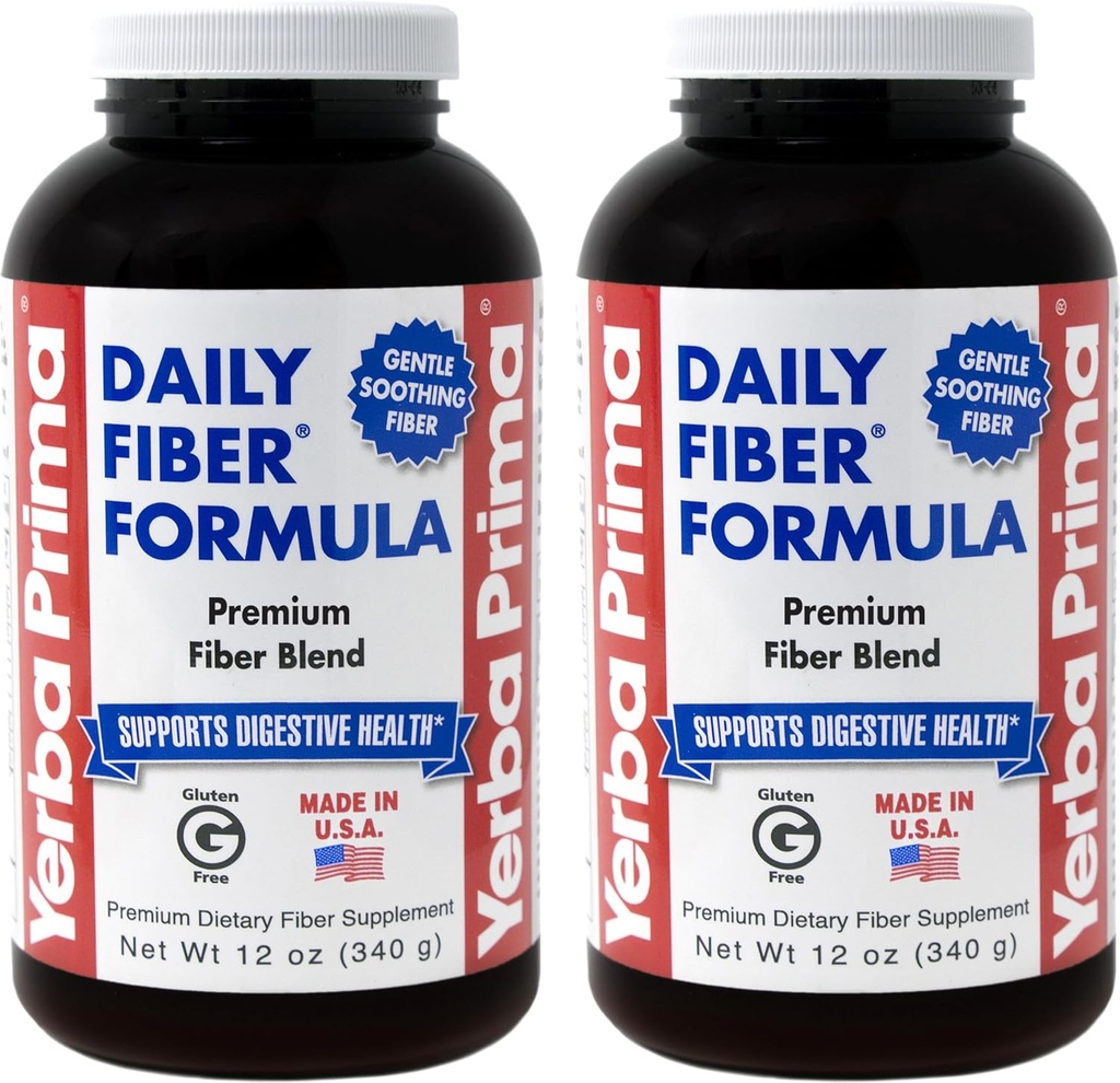 Yerba Prima Daily Fiber Formel Powder - 12 oz (Pack of 2) - Opløselig & Uopløselig Dietary Fiber Supplement - Colon Cleanse - Gut Health - Vegan, Non- GMO, Gluten- Free