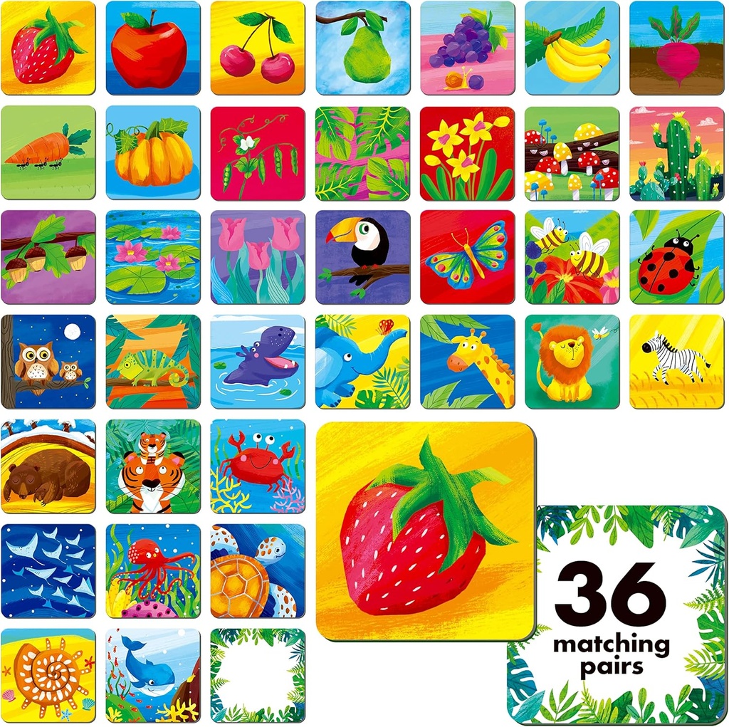 Memory Matching Game, 72 PCS Nature Theme Matching Cards for Toddlers 36 Par Memory Cards for Preschool 4 5 6 År gamle