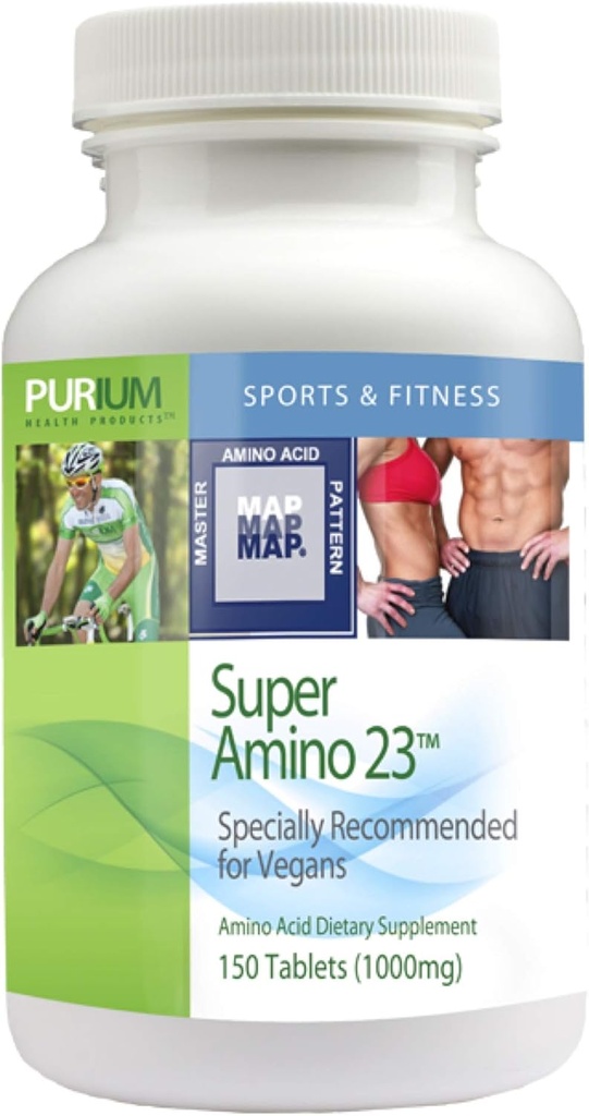 Purium Super Amino 23- 150 Veganske tabletter - BCAA & Essential Aminosyre Kosttilskud, Pre Workout, Inddrivelse Støtte, Kan hjælpe med at opbygge muskler - Gluten Free - 30 Servere