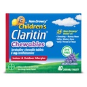 Claritin børneallergimedicin, 24- timers non- Drowsy Loratadine 5mg tyggetabletter, Antihistamin til børn i alderen 2 år og ældre, Grape Smaget, 40 tabletter