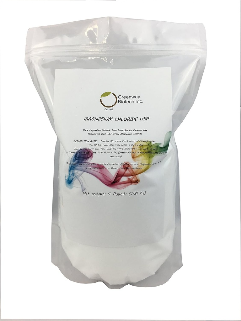 Greenway Biotech, Inc. Magnesiumchlorid USP Supplement 100% Edible cloruro de Magnesio Comestible Powder (Pharmaceutical Grade) - (4 pounds)