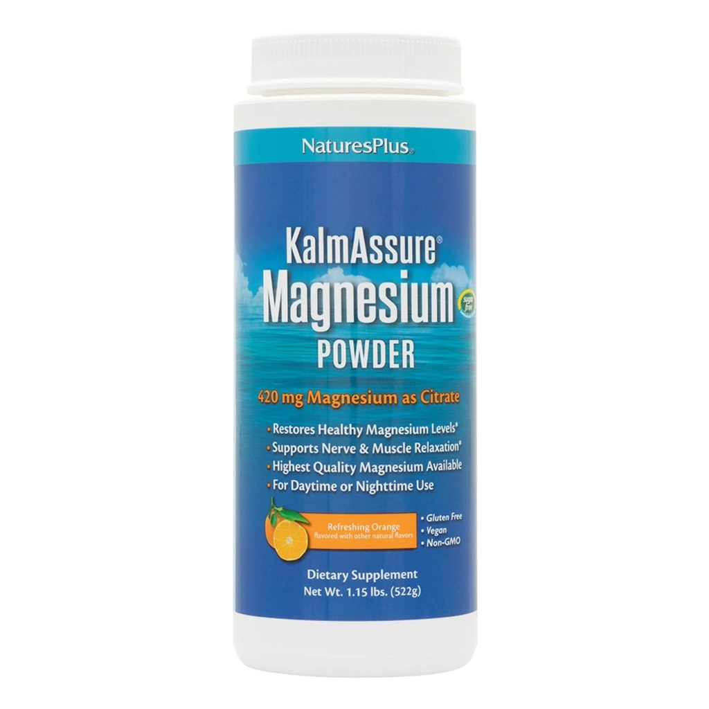 NaturesPlus KalmAssure Magnesium Powder - 1,15 LB, pakke med 2 - Orange Flavor - Understøtter nerve og muskelafslapning - Non-GMO, Gluten Free, Vegan - 120 Total Servering