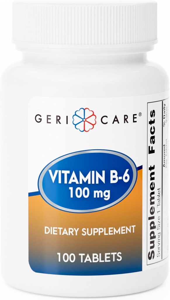 GeriCare vitamin B- 6 100mg, 100 tabletter - Daglig ernæringsmæssig støtte til sund hjernefunktion, Mood Enhancement, Circulatory Health & Metabolisme - Hjælper Combat Træthed & Fremme Samlet Wellness