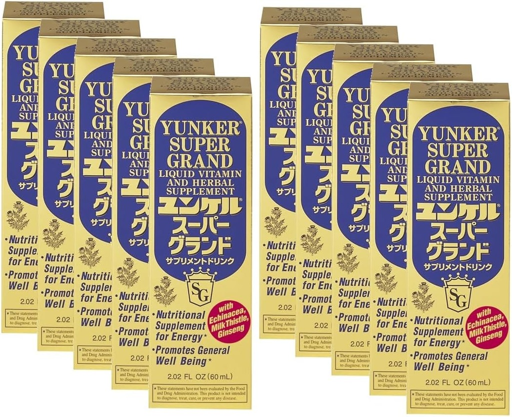 Super Grand, flydende Vitamin & Urtetilskud, nergy Urtetilskud, Urteenergi Boost, Reducerer fysisk træthed og træthed, 2.02 Fl oz, Lavet i Japan (Pack of 10)