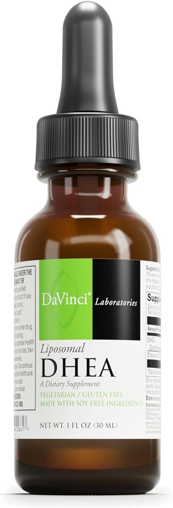 DAVINCI Labs Liposomal DHEA - Liquid Dietary Supplement til støtte immunsystem, thyreoidea sundhed og sundt hormon niveauer * - med DHEA (Dehydroepiandrosterone) og Stevia Leaf Extract - 30 ml