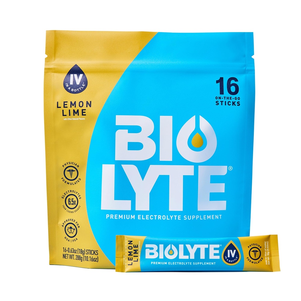 BIOLYTE IV Elektrolyte pulver pakker, IV flydende drik mix til vand, Doctor- Udviklet hydrering, HSA & FSA Godkendt dehydrering Relief, Kemoterapi skal hugge for kvinder & Men- Lemon Lime (16 sticks)