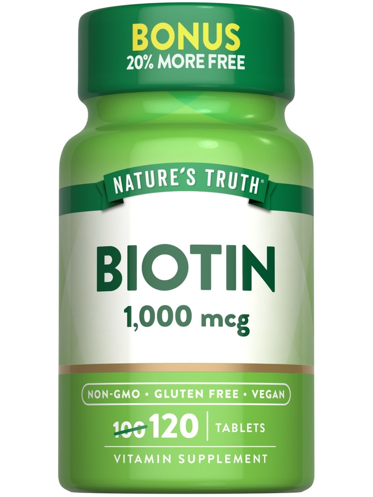 Nature 's Truth Biotin 1000mcg Yep 124; 120 tabletter Yep 124; Vegan, Non- GMO, Gluten Free Supplement