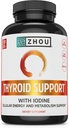 Zhou Thyroid Support - Thyroid Supplement for kvinder og mænd med zink, jod & selenium, metabolisk sundhed Thyroid Complex, Antioxidant Support med Aswagandha & Kelp - 120 Veggie kapsler