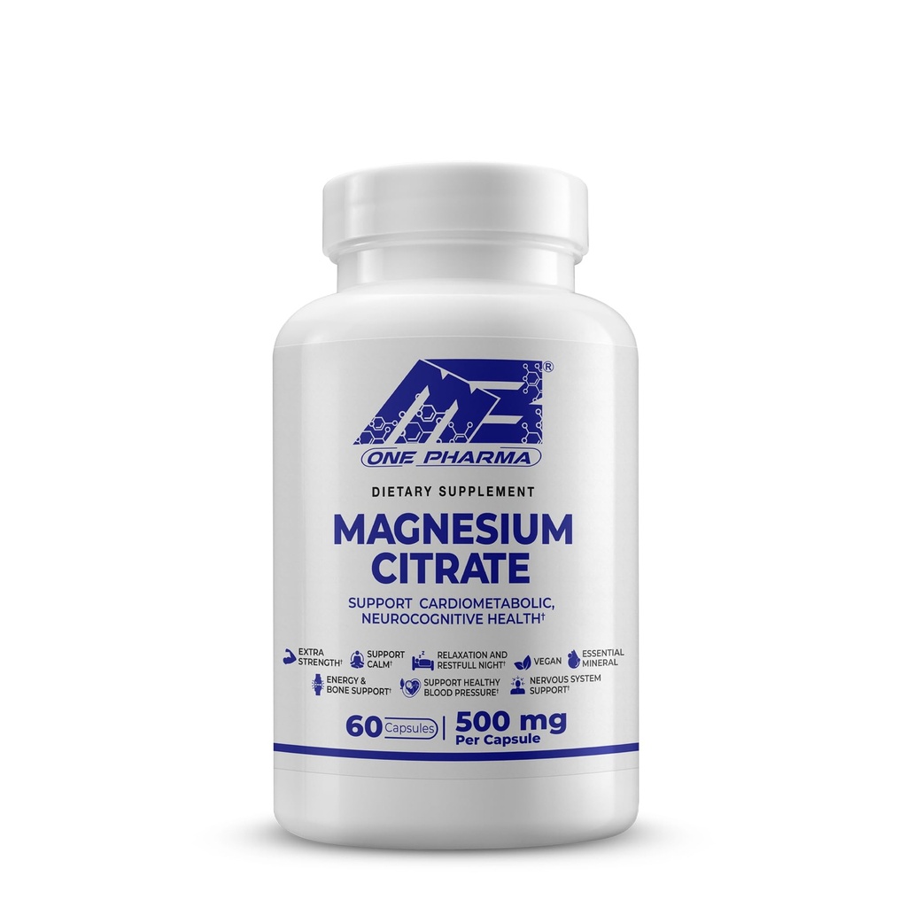 MB One Magnesium Citrate 500mg - Absorptionsformel for muskel, nerve, dvalestøtte - Vegan, non-GMO - fordøjelsessygdomme & hjertesygdomme - 60 Caps - 60 dages forsyning