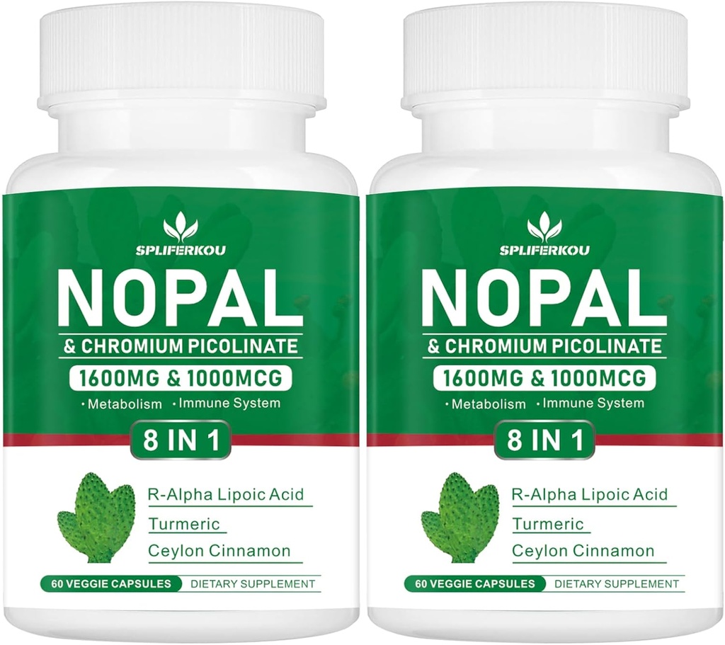 Super Nopal 1600mg, Prickly Pære tillæg med R- Alpha Lipoic Acid, gurkemeje, 120 kapsler (60 Servere)