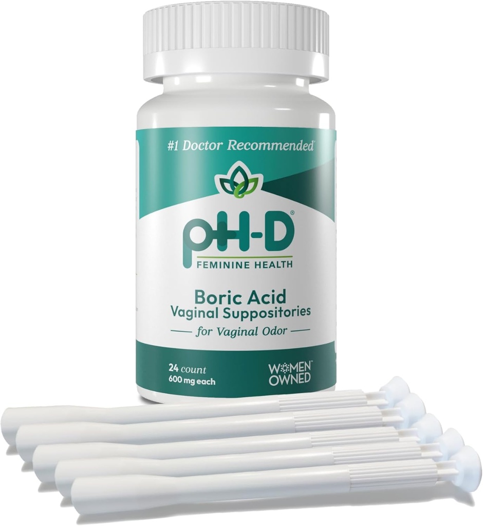 pH- D Feminin Health Support - Boric Acid Starter Bundle - pH- D Boric Acid Vaginal Suppbasses 24 Count og 5 Vaginal Suppository Applikatorer