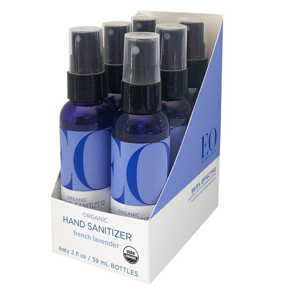 EO Organic Hand Sanitizer Spray: Fransk Lavendel, 2 Ounce, 6 Greve