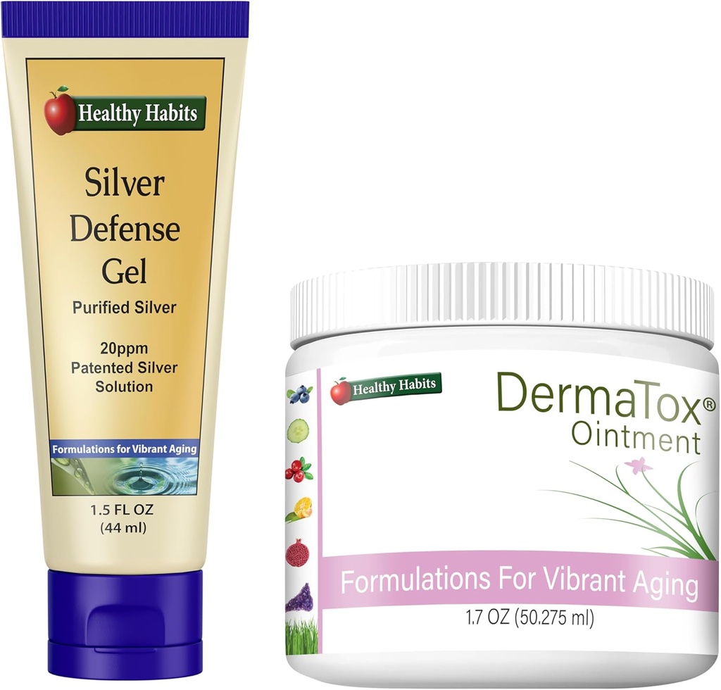 Sunde Vaner Skincare Bundle - 1.7oz DermaTox Salve og 1.5 oz Sølv Defense Gel - Alle naturlige, alle formål, sikker og effektiv hud nourisation