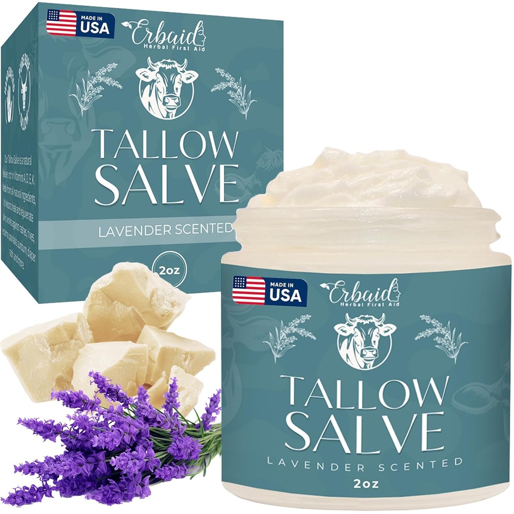 Oksekød Tallow Salve - All Natural Grass Fed Oksekød Tallow & Honey All Formål Balm - Fugtgivende Body Salve Great for Eksem, Cracked, Tør, Itchy, Irriteret Hud - Skin reparation Skinpleje Made i USA