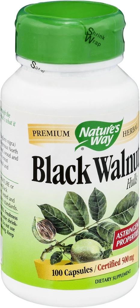 Nature 's Way Black Walnut Hulls 500 mg per kapsel, 100 vegetar Caps, pakke med 2