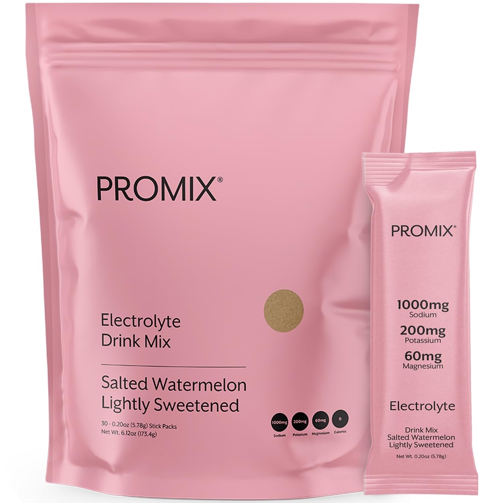 ProMix Nutrition Electrolytes Powder Hydration Pakninger - Himalayan Pink Salt, Magnesium, Kalium, C-vitamin - Saltet Watermelon, Let sødet - 30 Servering (pakke med 30)