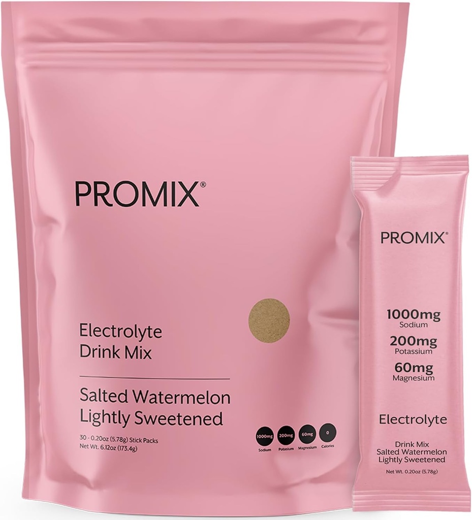 ProMix Nutrition Electrolytes Powder Hydration Pakninger - Himalayan Pink Salt, Magnesium, Kalium, C-vitamin - Saltet Watermelon, Let sødet - 30 Servering (pakke med 30)