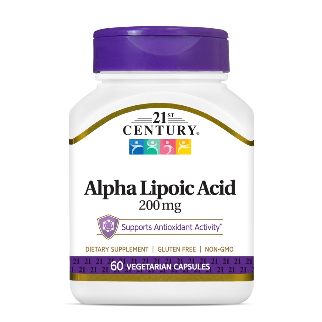 21. Century Healthcare Alpha Lipoic Acid 200 mg, 60 Grev Vegetariske Kapsler