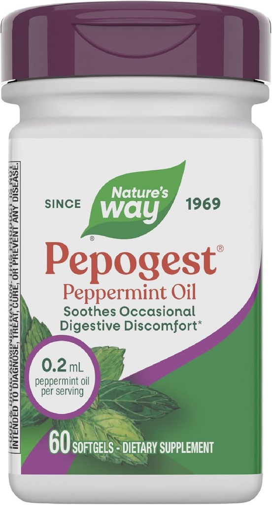 Nature 's Way Pepty Peppermint Oil, Lindrer lejlighedsvis Gastrointestinal discomfort *, Enteric Coated Peppermint Oil Softgels, 60 Softgels (Packaging May Vary)