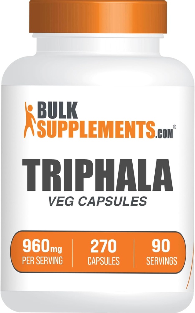 Bulkaddiments.com Triphala Kapsler - Triphala Kosttilskud med Amla, Haritaki og Bibhitaki - Gluten Free, 3 Kapsler per servering, 270 Greve (pakke med 1)
