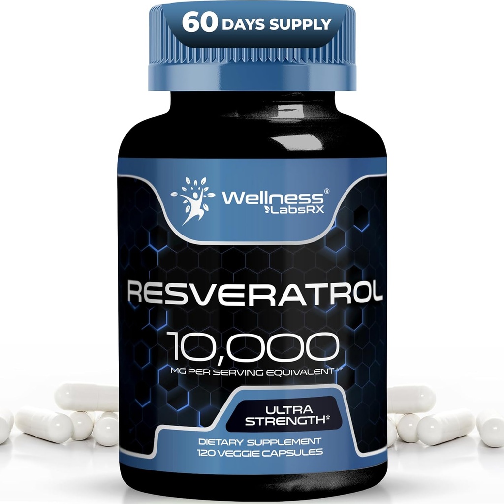 WELLENess LABSRX Resveratrol 120 Kapsler, Resveratrol Supplement, Resveratrol 1000mg Polygonum Root, Trans Resveratrol for sund aldring, Heart, Brain Health Support - Vegan, Keto
