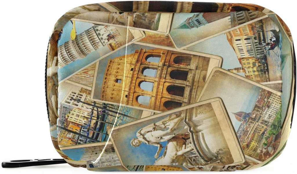 OTVEE Rejser i Italien Vintage Collage Pill Case Bag, Vitamin Organizer Medicin Carriing sag for Rejser