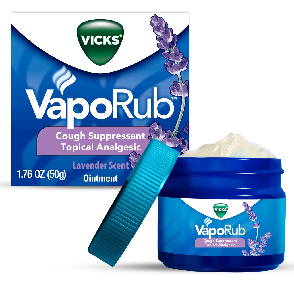 Vicks VapoRub, Lavendel Duft, Hoste suppressant, Topical Chest Rub & Analygesic Salve, Medicin Vicks Vapors, Relief fra Cough På grund af kulde, Aches & Pains, 1.76oz