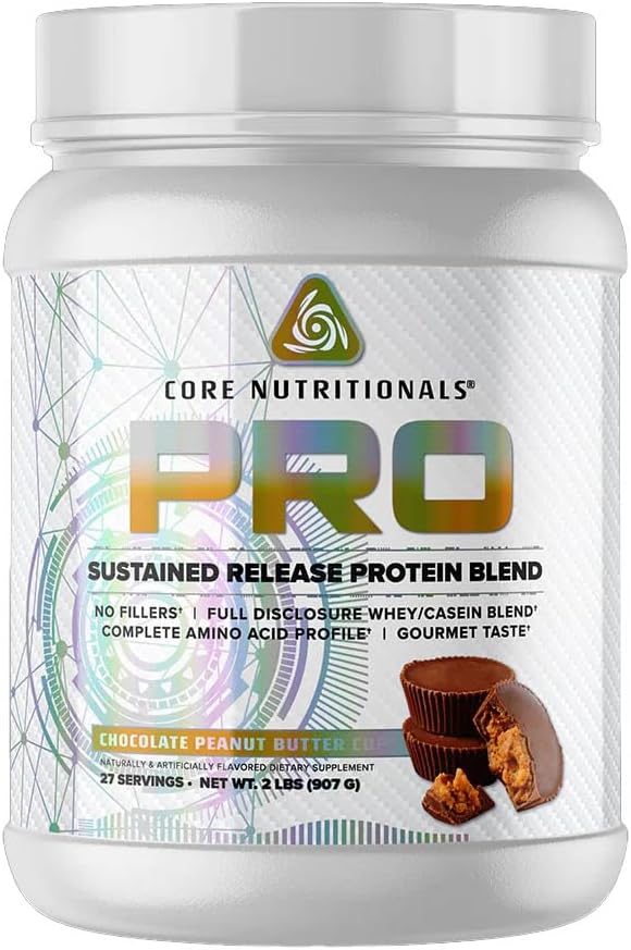 Core Nutritionals Pro Sustained Release Whey Protein Blend; 124; med fordøjelsesfremmende enzymer; 124; 25g Protein, 2g Carbs • 124; Ingen Fillers • 124; 2 Pound (Chokolade Peanut Butter Cup)