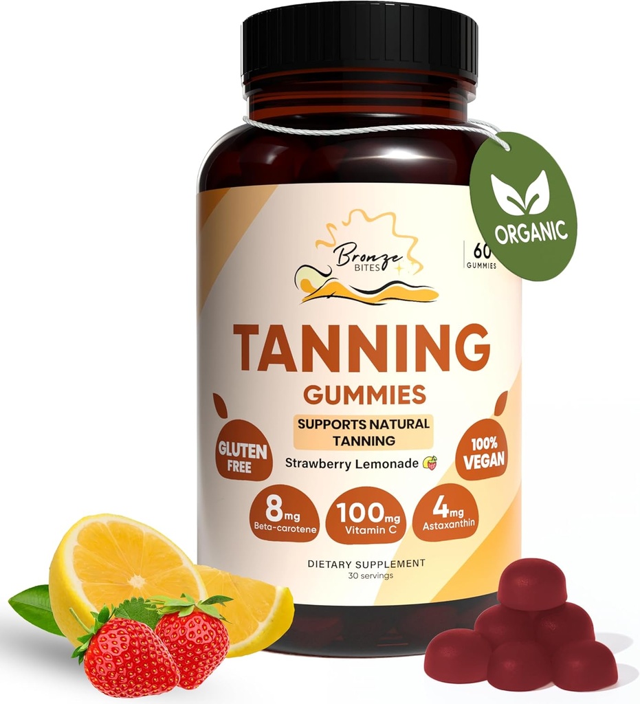 Garvning Gummie, Daily Gummie med Beta- Caroten & C-vitamin & Astaxanthin, Natural Garvning Supplement, Vegan, Non- GMO - 180 Gummies - Pack af 3