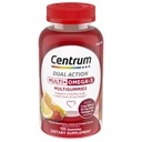 Centrum MultiGummies Multi + Omega 3 Dual Action, Voksen Multivitamin, Multivitamin / Multimineral / Omega 3 Supplement, Jordbær / Lemon / Orange Flavors - 110 Tæl