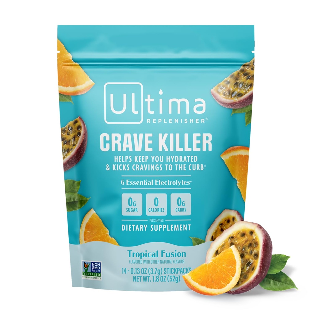 Ultima Replenisher Crave Killer Supplement og elektrolyter pulver - Tropical Fusion, 14 stickpacks - Hydrering Pakninger At Kick Cravings til Curb