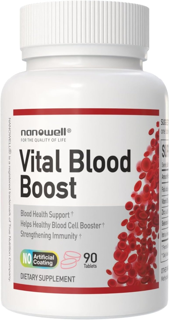 Vital Blood Boost – Dietary Supplement with Iron, Selenium, Zinc, Vitamin B12 & Folic Acid – 90 Tablets, 90 Day Supply