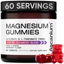 Magnesium Gummier - 410mg af elementært Magnesium Glycinat & L- Threonat Supplement Complex - Vegan Magnesium Glycinat Gummies for Calm Mood, Muscle & Heart Support - Chewable Magnesium Gummy 60 stk