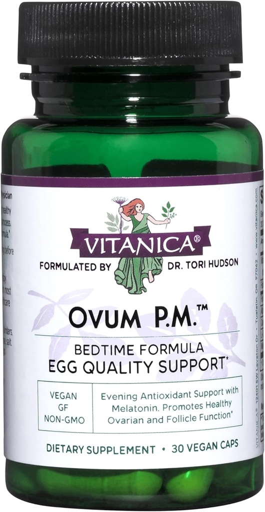 Vitanica Ovum P.M. - Egg Quality Support med vitamin D3, Alpha Lipoic Acid & Melatonin - Arbejder bedst med Ovum A.M. - Herbal Kosttilskud til kvinders sundhed - Lady - 30 Vegan Caps