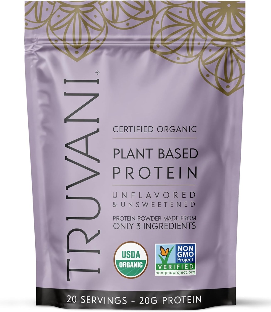Truvani Vegan Pea Protein Powder Medical 124; Unflavored Medical 124; 20g Organic Plant Based Protein Medical 124; 20 Servings Medical 124; Keto Medicine Free Gluten & Dairy Free Medicine; Low Carb Medical 124; No Added Sugar