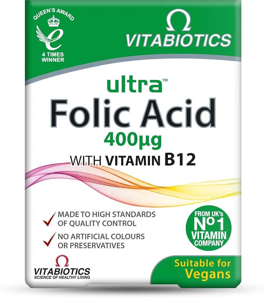 Vitabiotika Ultra Folinsyre 400ug med vitamin B12. 60 tabletter