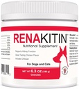 Renakitin Nyre Kosttilskud til hunde Katte - Indeholder Chitosan & Calcium Carbonat, Support Optimal Nyre funktion, Great Tasting Chicken Flavor, 6.3 oz