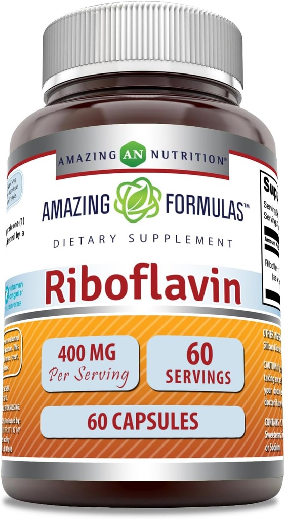 Amazing Formulas Riboflavin (Vitamin B2) Supplement- 124; 400 Mg per Serving - 124; 60 Kapsler - 124; Non- GMO - 124; Gluten- Free - 124; Made in USA
