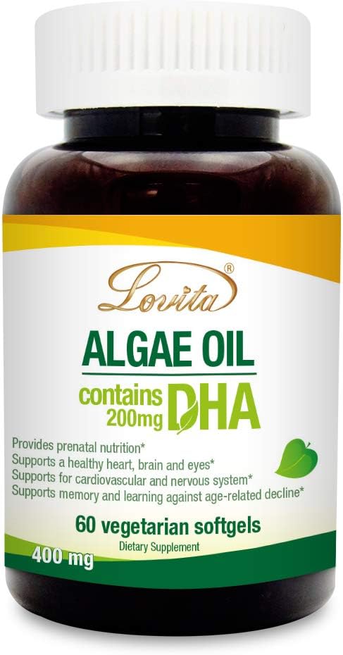 Lovita Algae Oil, Plant Based DHA Alternative to Fish Oil, Vegan Omega 3 with DHA 200 mg, 60 Vegetarian Softgels