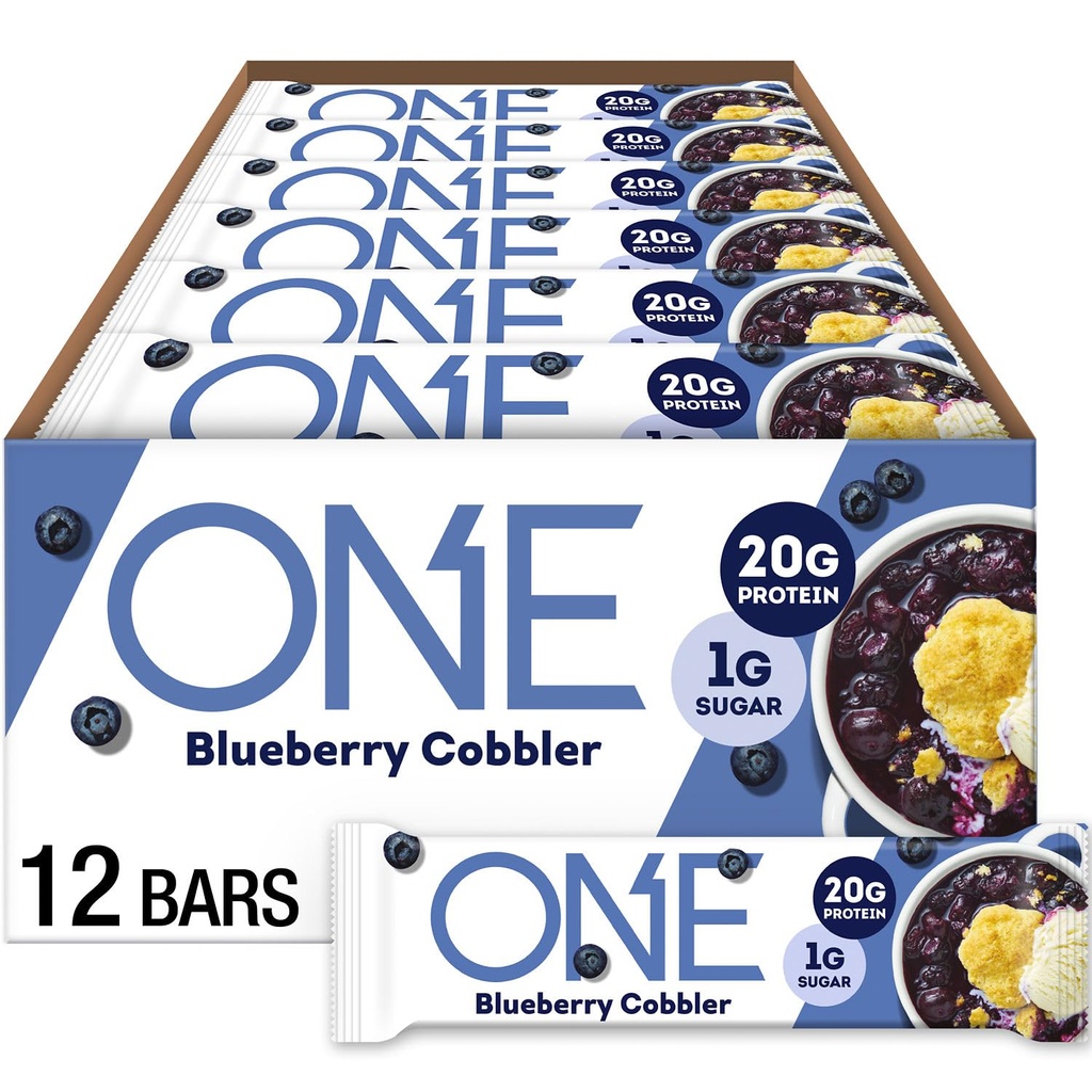 ONE Protein Barer, Blåbær Cobbler, Gluten Free med 20g Protein og 1g Sukker, Pantry Staples, 2,12 oz (12 Greve)
