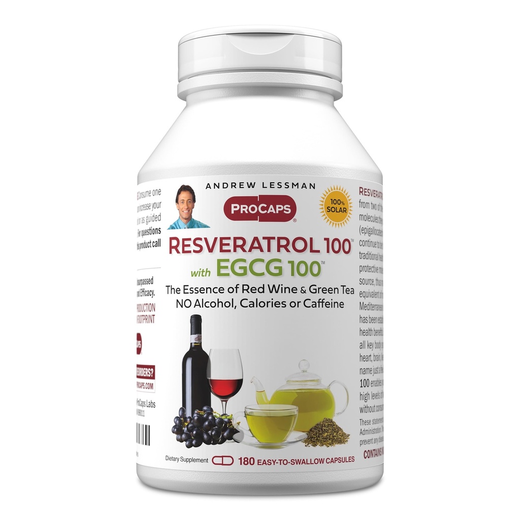 ANDREW LSSMAN Resveratrol- 100 EGCG 100mg - 180 kapsler - To naturligt forekommende antioxidanter, uden alkohol eller koffein.
