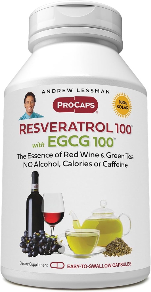 ANDREW LSSMAN Resveratrol- 100 EGCG 100mg - 180 kapsler - To naturligt forekommende antioxidanter, uden alkohol eller koffein.