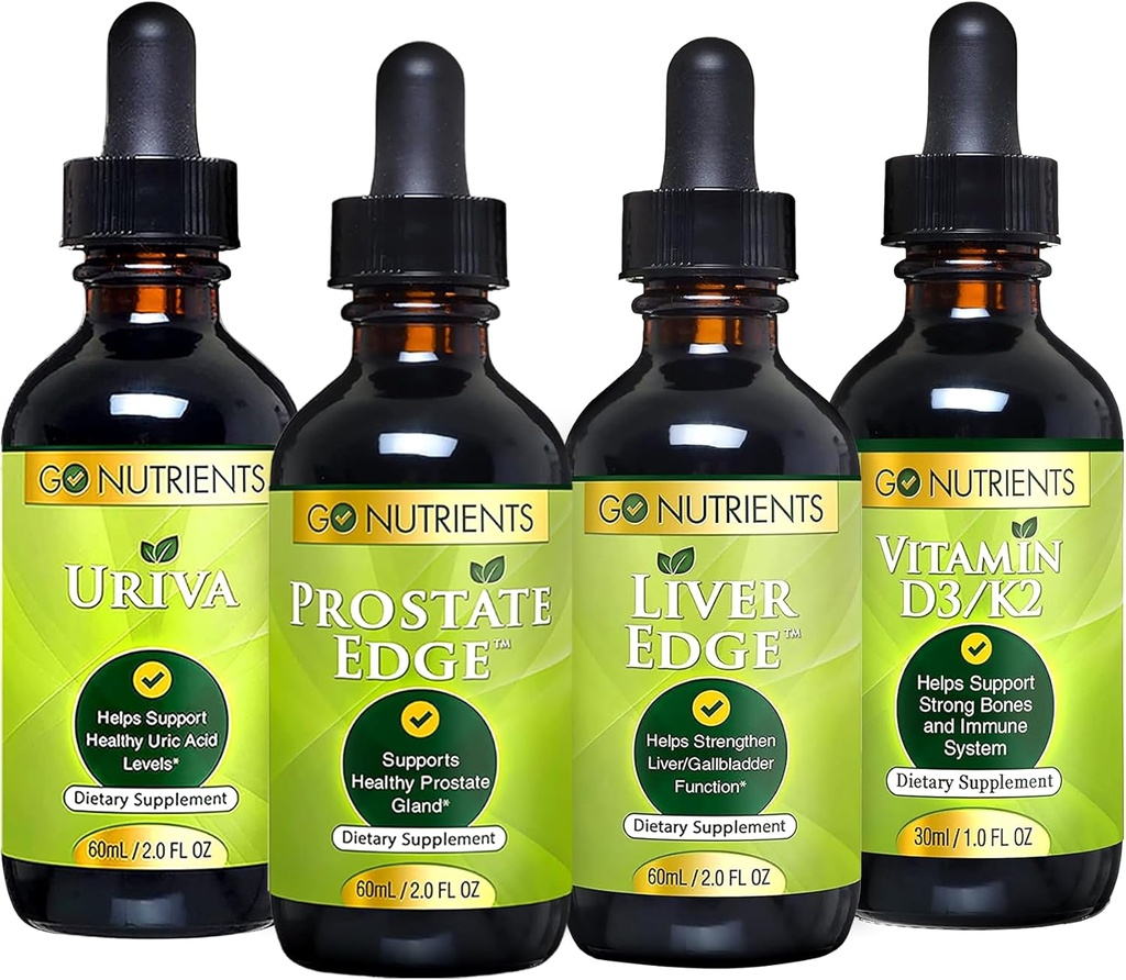 Go Nutrients Mænd sundhed bundle - Vitamin D3 / K2, lever kant, prostata kant, Uriva - Omfattende støtte til ben, lever, prostata, og ursyre sundhed - øger energi, vitalitet, og krop forsvar