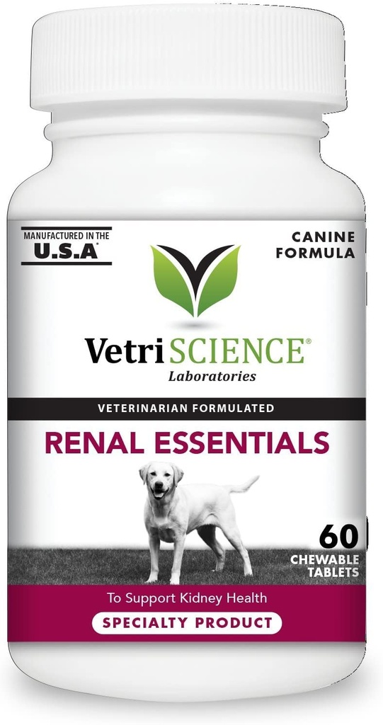 VetriScience Nyre Sundhed Chewable Tablets, Renal Essentials Supplement til hunde, Urinære Tract og Nyre Support med Mushroom, Astragalus Root, Nettle Seed og urter, Smoke, 60 Greve