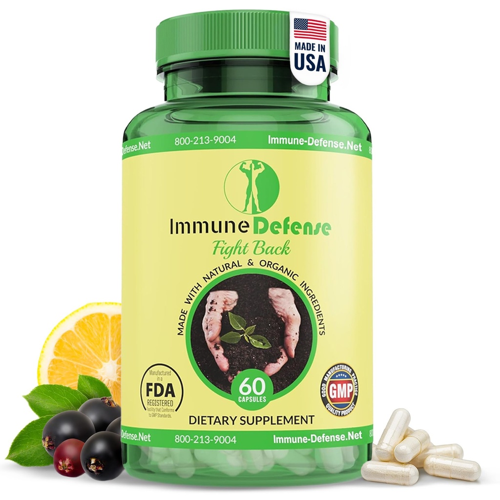 Immun Support Supplement - Natural & Organic Immun Boostere til voksne - Immunitet Support med C-vitamin & D-vitamin, hvidløg, Ingefær, Lemon, Elderberry, Selenium & Zink - 60 kapsler