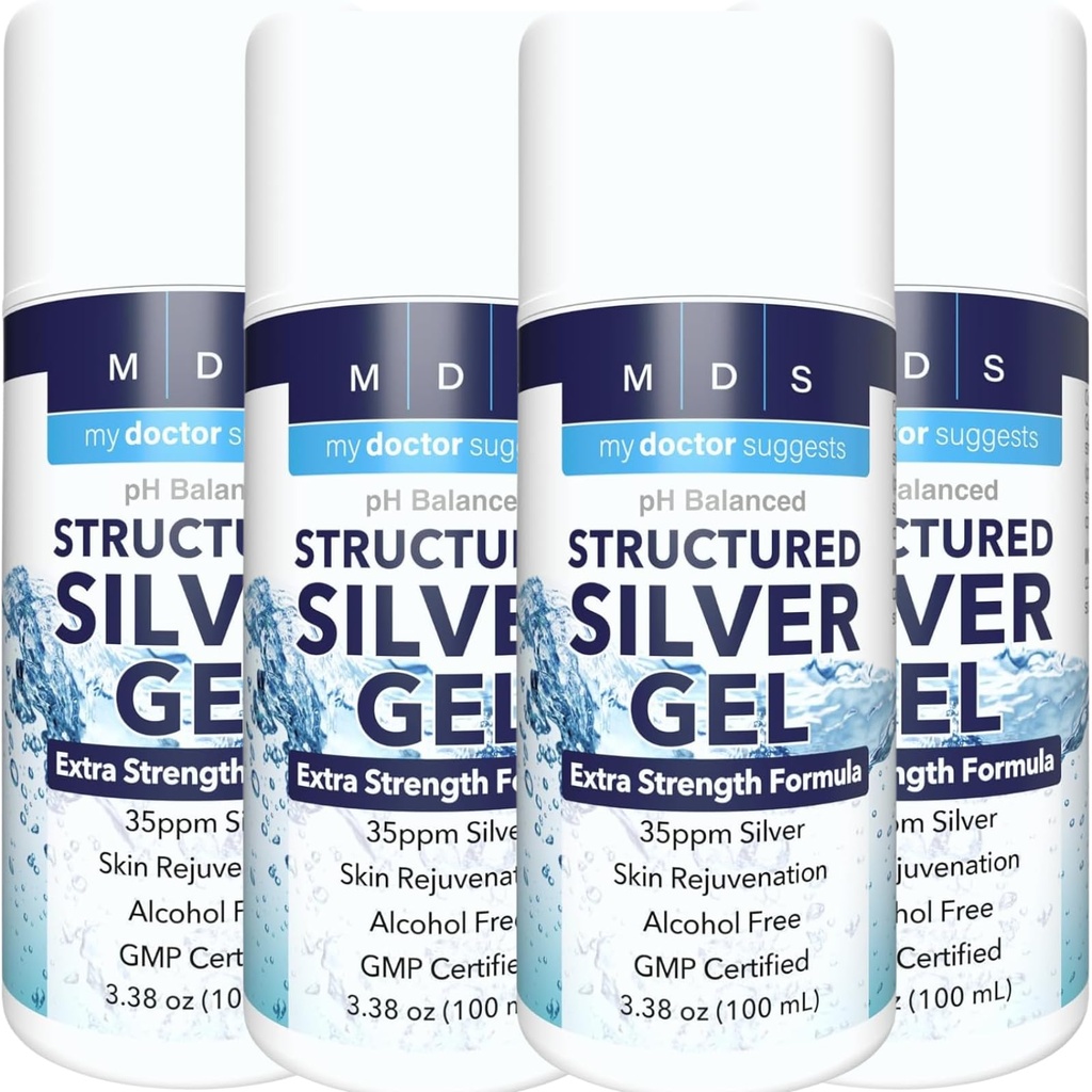 Kolloid sølv gel ekstra styrke - 35ppm aktiverede kolloid sølv gel for maksimal potens - Lavet i USA - struktureret formel i en praktisk 4 pakke